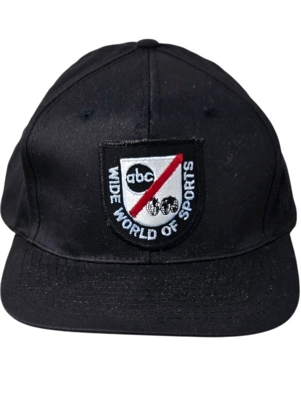 VTG ABC World Of Sports Snapback Hat Black Embroidered Retro 90s